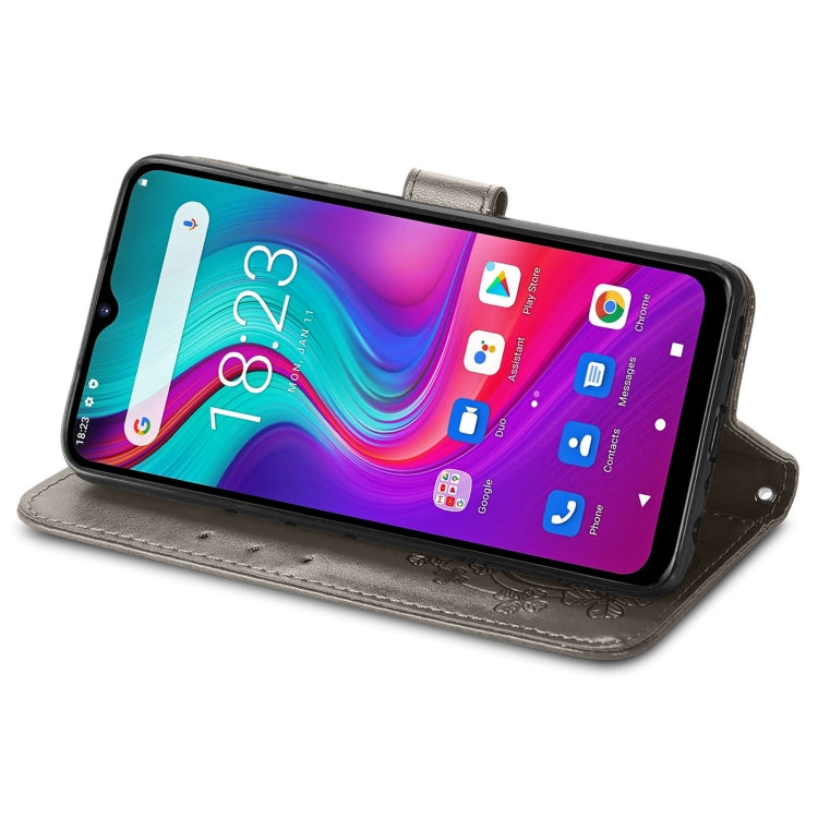 For  Doogee X96 Pro Four-leaf Clasp Embossed Buckle Mobile Phone Protection Leather Case with Lanyard & Card Slot & Wallet & Bracket Function(Gray)