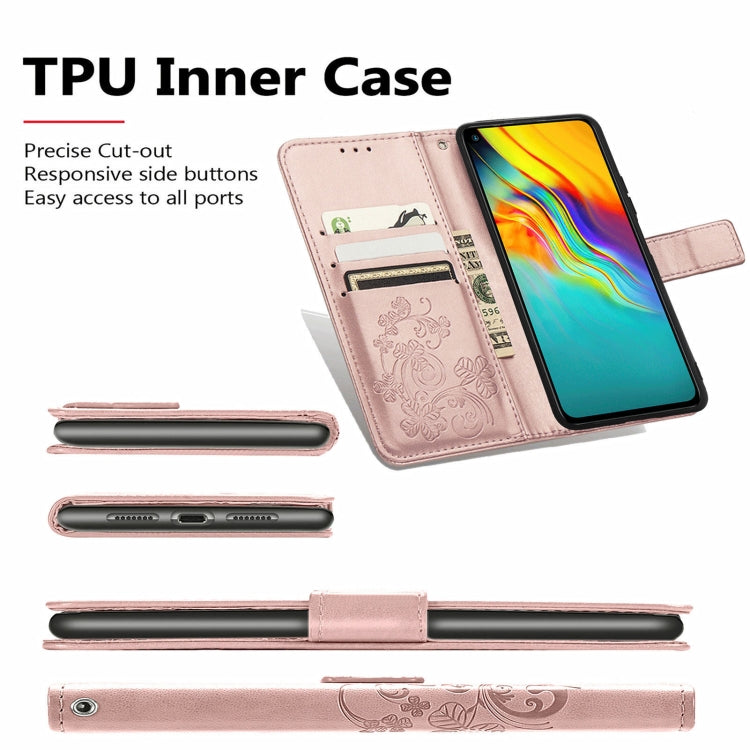 For  Doogee X96 Pro Four-leaf Clasp Embossed Buckle Mobile Phone Protection Leather Case with Lanyard & Card Slot & Wallet & Bracket Function(Gray)