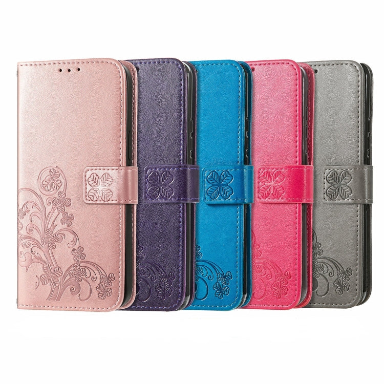 For  Doogee X96 Pro Four-leaf Clasp Embossed Buckle Mobile Phone Protection Leather Case with Lanyard & Card Slot & Wallet & Bracket Function(Blue)