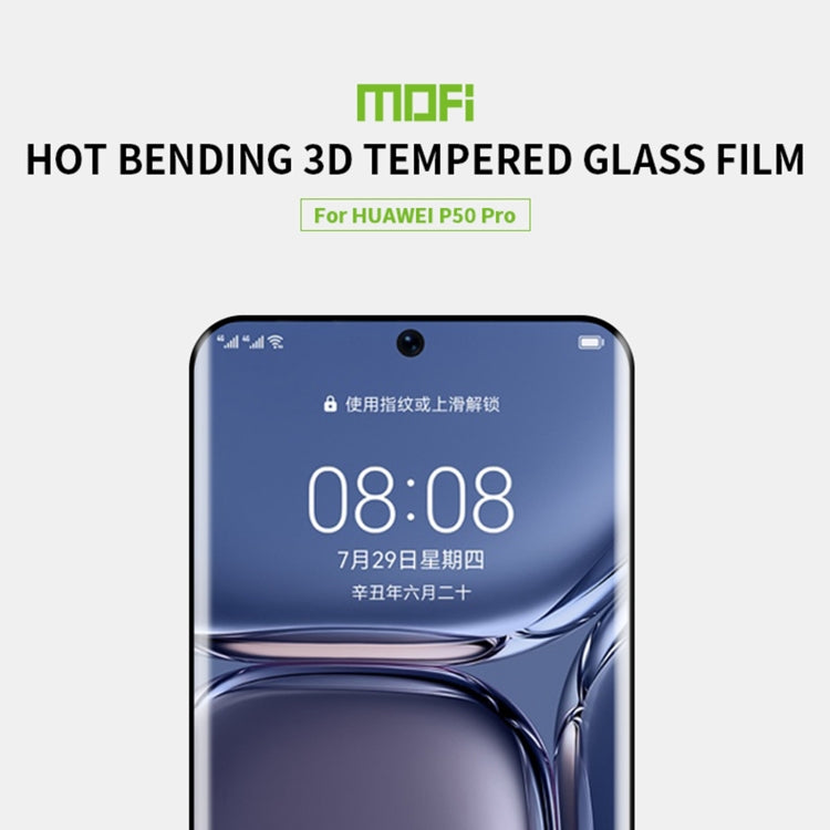 For Huawei P50 Pro MOFI 9H 3D Explosion Proof Thermal Bending Full Screen Covered Tempered Glass Film(Black)