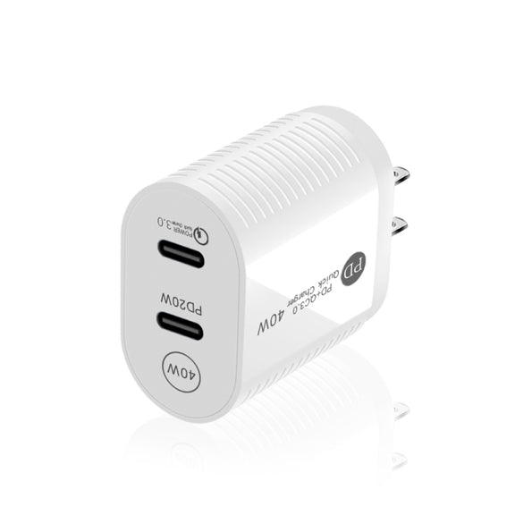40W Dual Port PD / Type-C Fast Charger for iPhone / iPad Series, US Plug(White)