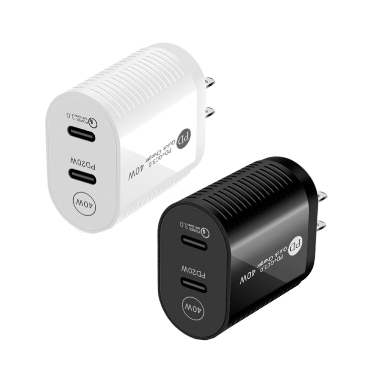 40W Dual Port PD / Type-C Fast Charger for iPhone / iPad Series, US Plug(White)