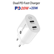 40W Dual Port PD / Type-C Fast Charger for iPhone / iPad Series, EU Plug(White)
