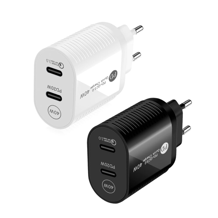 40W Dual Port PD / Type-C Fast Charger for iPhone / iPad Series, EU Plug(White)