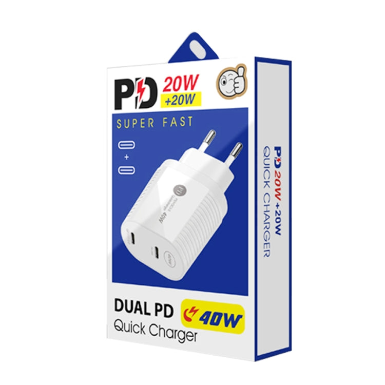 40W Dual Port PD / Type-C Fast Charger for iPhone / iPad Series, EU Plug(White)