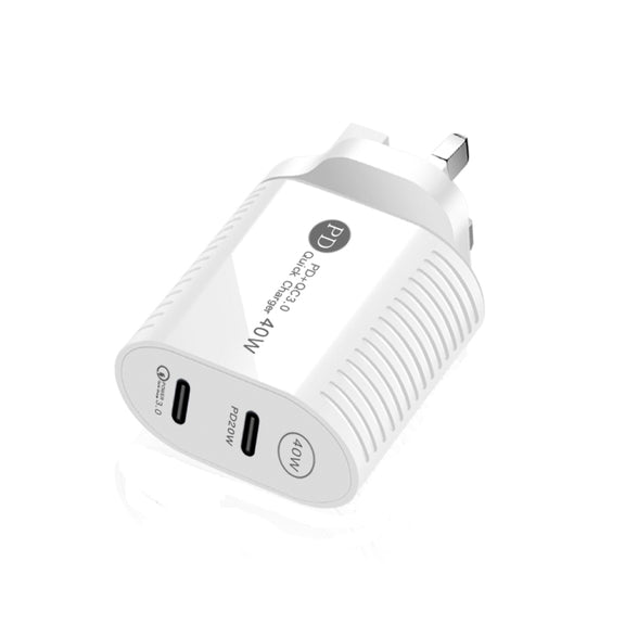 40W Dual Port PD / Type-C Fast Charger for iPhone / iPad Series, UK Plug(White)