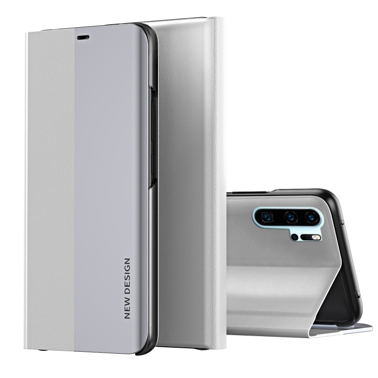 For Huawei P30 Pro Side Electroplated Dormant Ultra-Thin Horizontal Flip Leather Case with Holder(Silver)