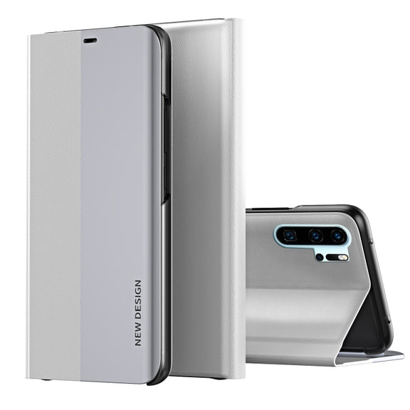 For Huawei P30 Pro Side Electroplated Dormant Ultra-Thin Horizontal Flip Leather Case with Holder(Silver)