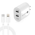 40W Dual Port PD / Type-C Fast Charger with Type-C to 8 Pin Data Cable, US Plug(White) - USB Charger by PMC TechLife | Online Shopping South Africa | PMC TechLife | Buy Now Pay Later Mobicred