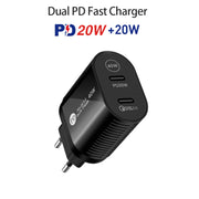 40W Dual Port PD / Type-C Fast Charger with Type-C to 8 Pin Data Cable, EU Plug(Black)