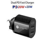 40W Dual Port PD / Type-C Fast Charger with Type-C to 8 Pin Data Cable, UK Plug(Black)