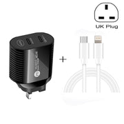 40W Dual Port PD / Type-C Fast Charger with Type-C to 8 Pin Data Cable, UK Plug(Black)