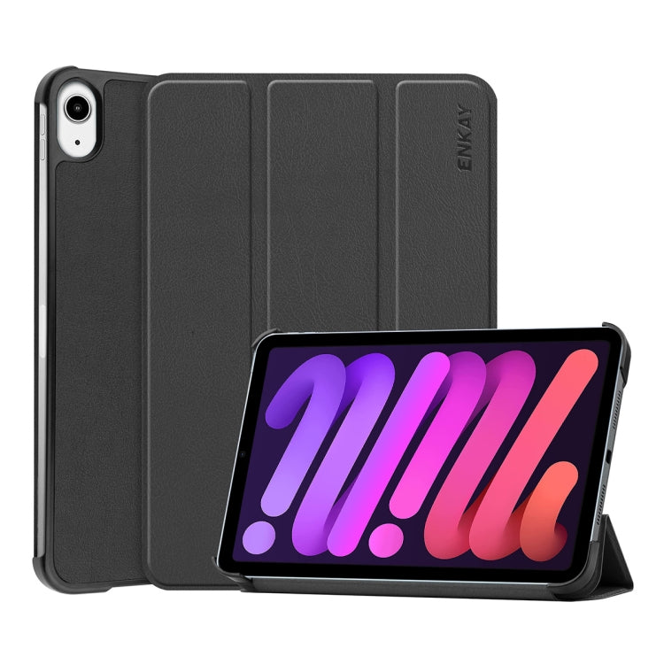For iPad mini 2024 / mini 6 ENKAY Custer Texture Horizontal Flip PU+PC Leather Tablet Case with Three-folding Holder & Sleep / Wake-up Function(Black)