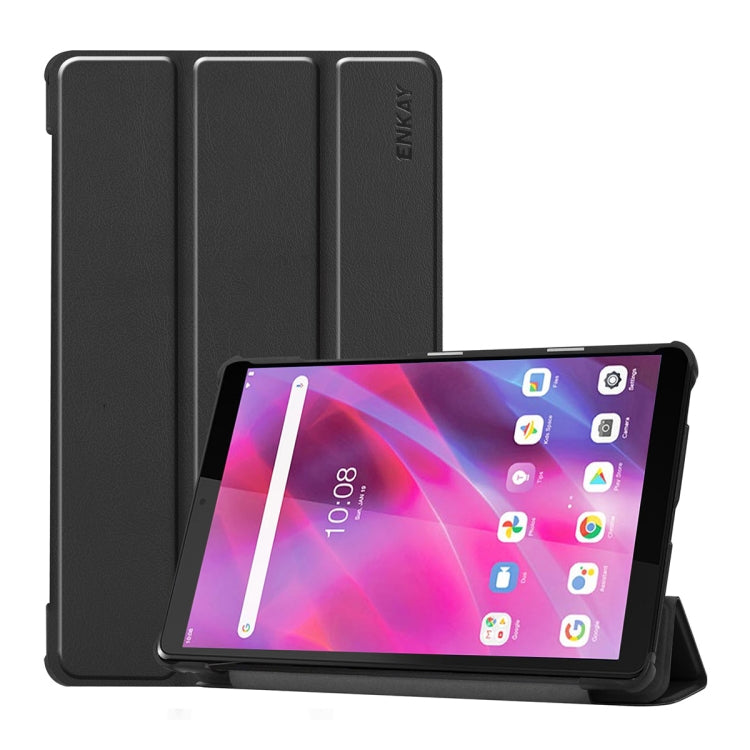 For Lenovo Tab M8 1/2/3 ENKAY Custer Texture Horizontal Flip PU+PC Leather Case with Three-folding Holder(Black)