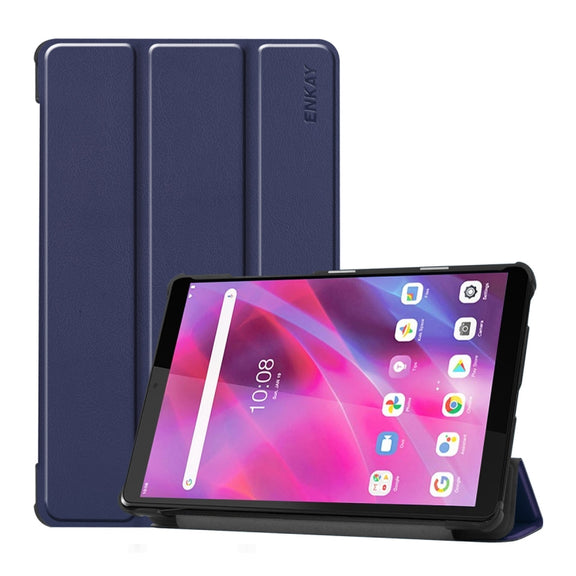 For Lenovo Tab M8 1/2/3 ENKAY Custer Texture Horizontal Flip PU+PC Leather Case with Three-folding Holder(Dark Blue)