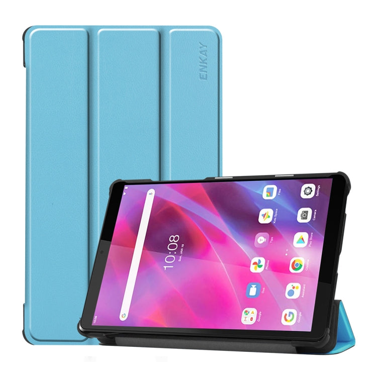 For Lenovo Tab M8 1/2/3 ENKAY Custer Texture Horizontal Flip PU+PC Leather Case with Three-folding Holder(Light Blue)