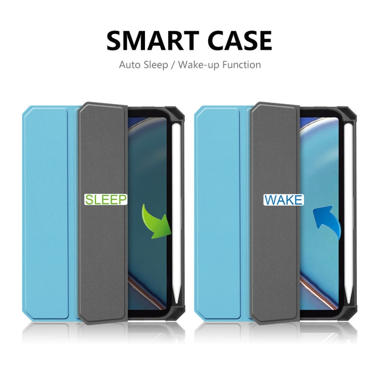 For iPad mini 2024 / mini 6 ENKAY Custer Texture Horizontal Flip PU+TPU Leather Tablet Case with Three-folding Holder & Sleep / Wake-up Function & Pen Holder(Light Blue)