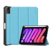 For iPad mini 2024 / mini 6 ENKAY Custer Texture Horizontal Flip PU+TPU Leather Tablet Case with Three-folding Holder & Sleep / Wake-up Function & Pen Holder(Light Blue)
