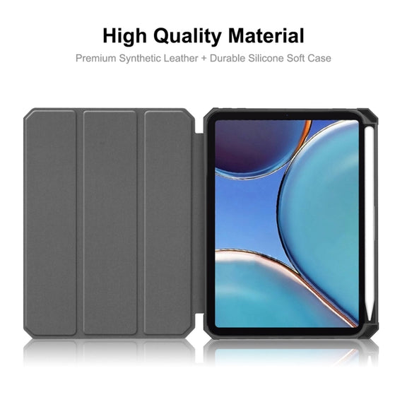 For iPad mini 2024 / mini 6 ENKAY Custer Texture Horizontal Flip PU+TPU Leather Tablet Case with Three-folding Holder & Sleep / Wake-up Function & Pen Holder(Light Blue)