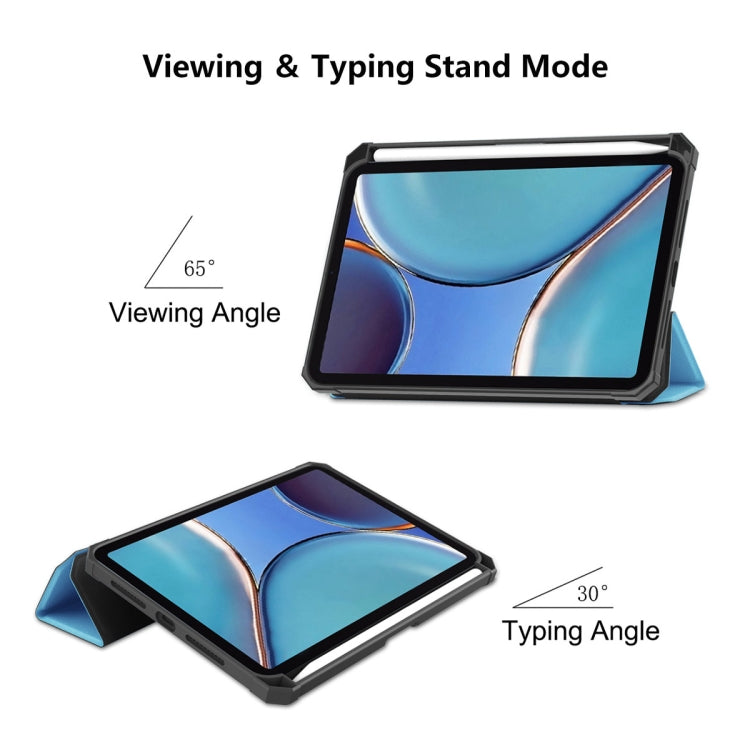 For iPad mini 2024 / mini 6 ENKAY Custer Texture Horizontal Flip PU+TPU Leather Tablet Case with Three-folding Holder & Sleep / Wake-up Function & Pen Holder(Light Blue)