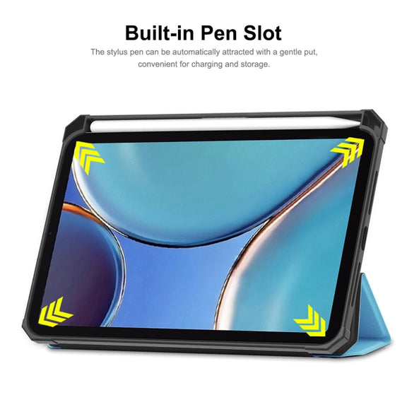 For iPad mini 2024 / mini 6 ENKAY Custer Texture Horizontal Flip PU+TPU Leather Tablet Case with Three-folding Holder & Sleep / Wake-up Function & Pen Holder(Light Blue)