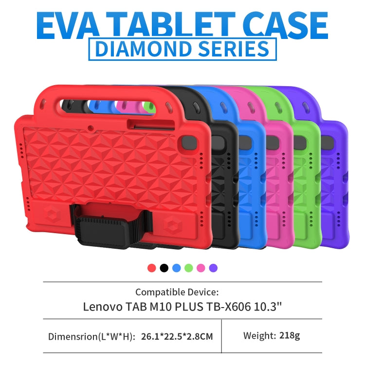 For Lenovo Tab M10 Plus TB-X606 10.3 Diamond Series EVA Anti-Fall Shockproof Sleeve Protective Shell Case with Holder & Strap(Red)