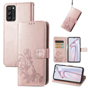 For Blackview A100 Four-leaf Clasp Embossed Buckle Mobile Phone Protection Leather Case with Lanyard & Card Slot & Wallet & Bracket Function(Rose Gold)
