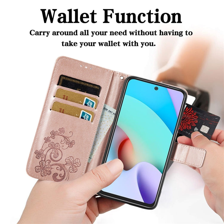 For Blackview A100 Four-leaf Clasp Embossed Buckle Mobile Phone Protection Leather Case with Lanyard & Card Slot & Wallet & Bracket Function(Magenta)
