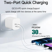 CS-20W Mini Portable PD3.0 + QC3.0 Dual Ports Fast Charger(EU Plug)