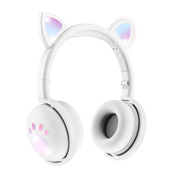 BK9 HiFi 7.1 Surround Sound Cat Claw Luminous Cat Ear Bluetooth Gaming Headset with Mic(White)