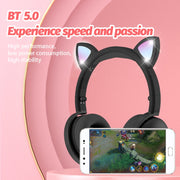 BK9 HiFi 7.1 Surround Sound Cat Claw Luminous Cat Ear Bluetooth Gaming Headset with Mic(Red)