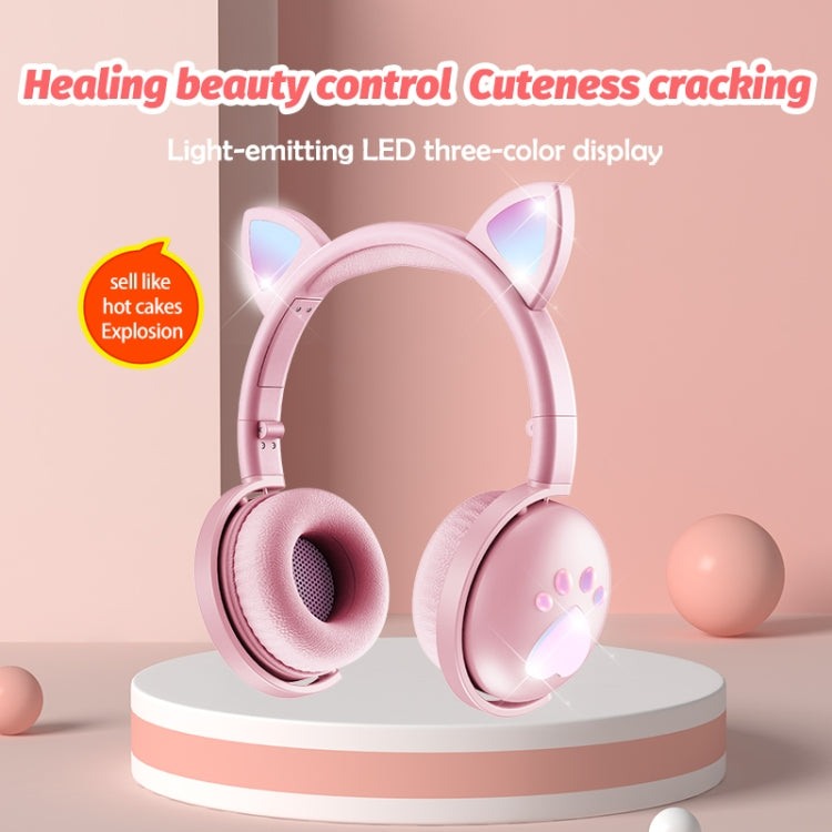 BK9 HiFi 7.1 Surround Sound Cat Claw Luminous Cat Ear Bluetooth Gaming Headset with Mic(White)