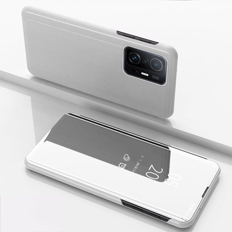 For Xiaomi Mi 11T / 11T Pro Plated Mirror Horizontal Flip Leather Case with Holder(Silver)