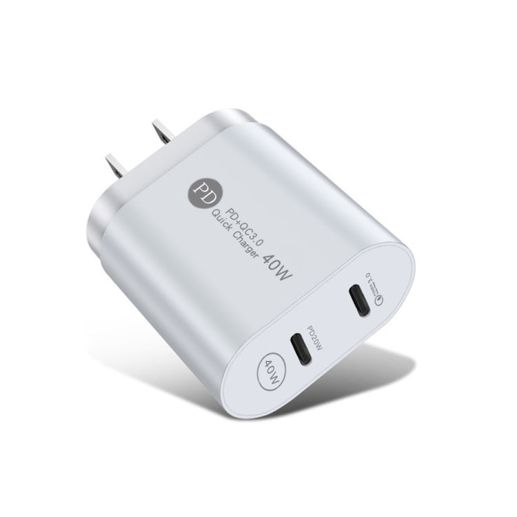 002 40W Dual Port PD USB-C / Type-C Fast Charger for iPhone / iPad Series, US Plug(White)