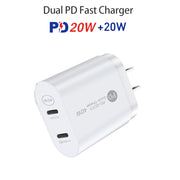 002 40W Dual Port PD USB-C / Type-C Fast Charger for iPhone / iPad Series, US Plug(White)