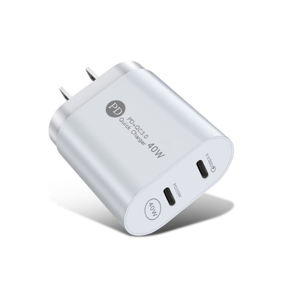 002 40W Dual Port PD USB-C / Type-C Fast Charger for iPhone / iPad Series, US Plug(White)