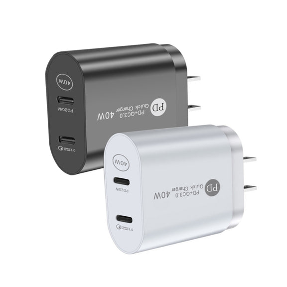 002 40W Dual Port PD USB-C / Type-C Fast Charger for iPhone / iPad Series, US Plug(White)