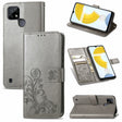 For OPPO Realme C21Y Four-leaf Clasp Embossed Leather Case with Lanyard & Card Slot & Wallet & Holder(Grey) - Realme Cases by PMC TechLife | Online Shopping South Africa | PMC TechLife | Buy Now Pay Later Mobicred