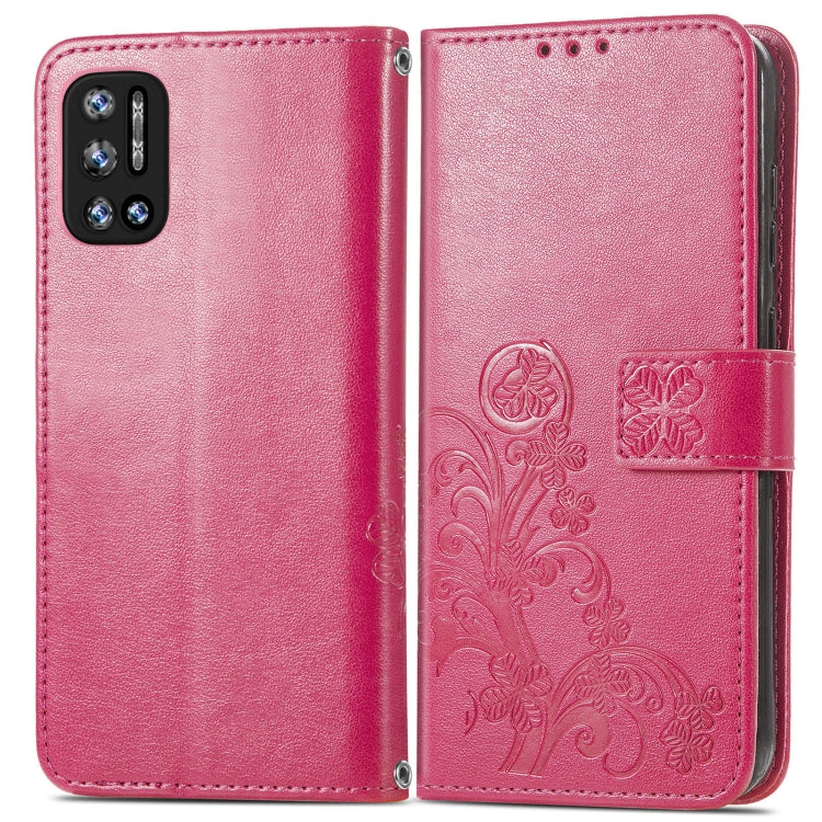 For DOOGEE N40 Pro Four-leaf Clasp Embossed Leather Case with Lanyard & Card Slot & Wallet & Holder(Magenta)