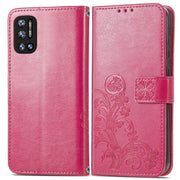 For DOOGEE N40 Pro Four-leaf Clasp Embossed Leather Case with Lanyard & Card Slot & Wallet & Holder(Magenta)