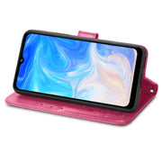 For DOOGEE N40 Pro Four-leaf Clasp Embossed Leather Case with Lanyard & Card Slot & Wallet & Holder(Magenta)