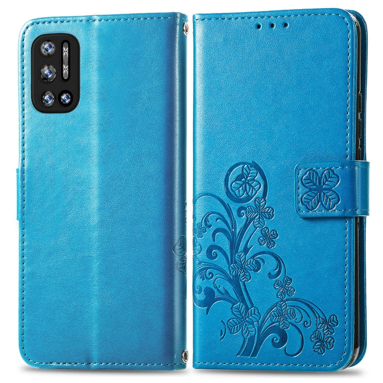 For DOOGEE N40 Pro Four-leaf Clasp Embossed Leather Case with Lanyard & Card Slot & Wallet & Holder(Blue)
