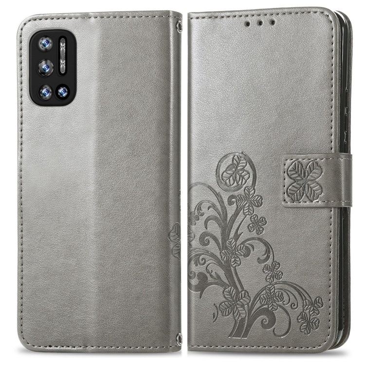 For DOOGEE N40 Pro Four-leaf Clasp Embossed Leather Case with Lanyard & Card Slot & Wallet & Holder(Grey)