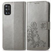 For DOOGEE N40 Pro Four-leaf Clasp Embossed Leather Case with Lanyard & Card Slot & Wallet & Holder(Grey)