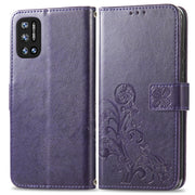 For DOOGEE N40 Pro Four-leaf Clasp Embossed Leather Case with Lanyard & Card Slot & Wallet & Holder(Purple)