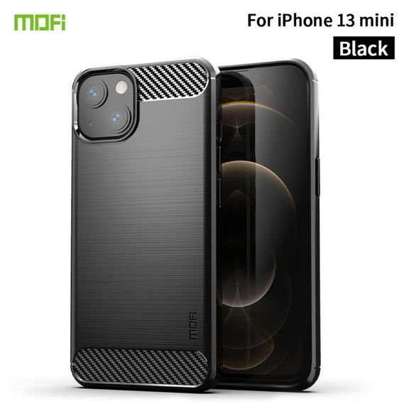 For iPhone 13 mini MOFI Gentleness Series Brushed Texture Carbon Fiber Soft TPU Case  (Black)