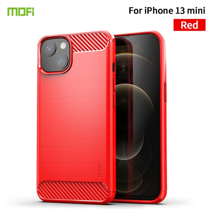 For iPhone 13 mini MOFI Gentleness Series Brushed Texture Carbon Fiber Soft TPU Case  (Red)