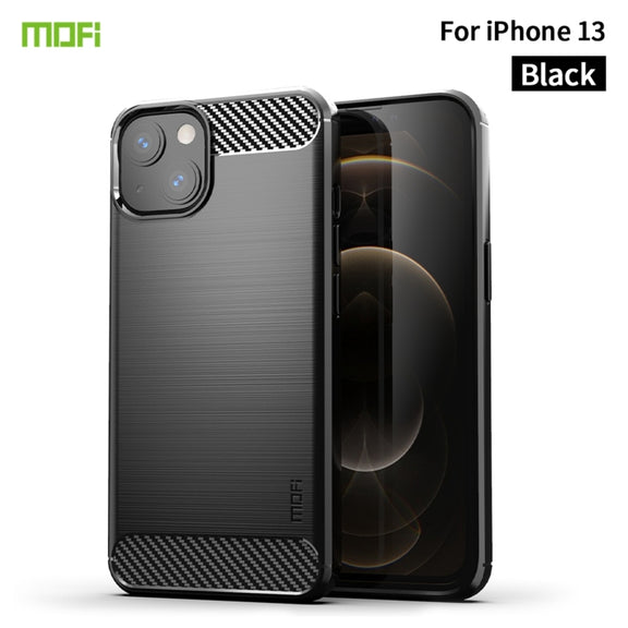 For iPhone 13 MOFI Gentleness Series Brushed Texture Carbon Fiber Soft TPU Case (Black)
