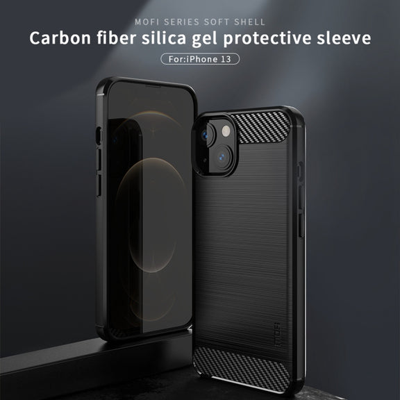 For iPhone 13 MOFI Gentleness Series Brushed Texture Carbon Fiber Soft TPU Case (Black)