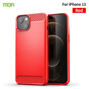 For iPhone 13 MOFI Gentleness Series Brushed Texture Carbon Fiber Soft TPU Case (Red)